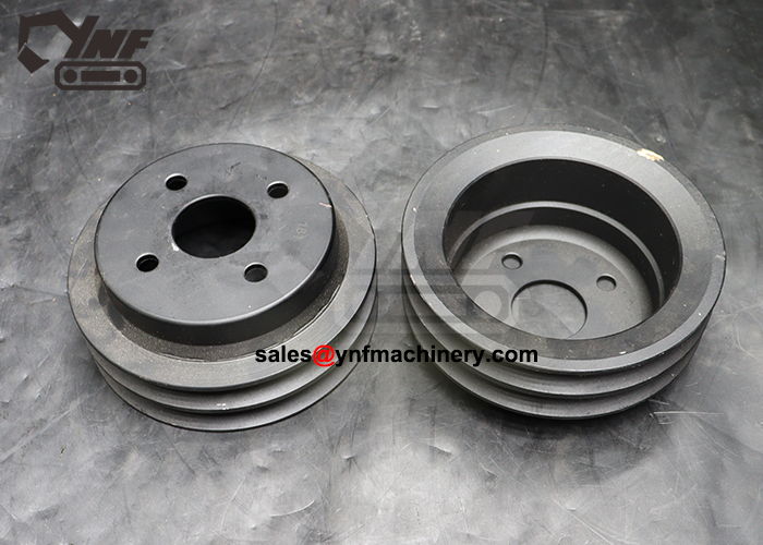 Excavator engine belt pulley