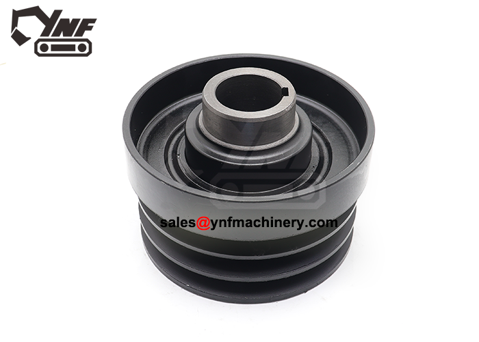 Excavator crankshaft pulley assembly