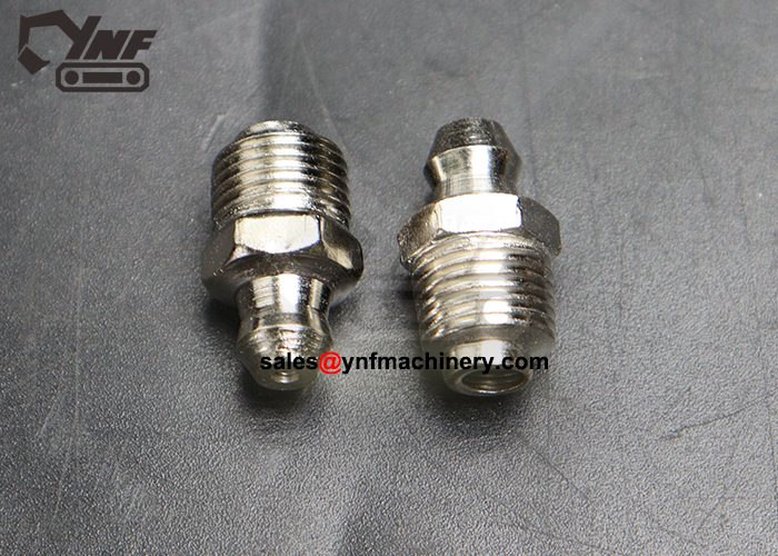 Straight grease fitting for excavator lubrication points