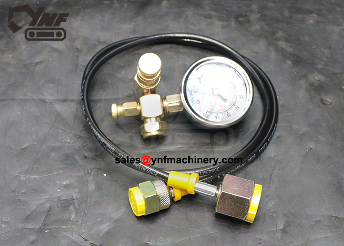 Excavator breaker nitrogen testing gauge with fittings