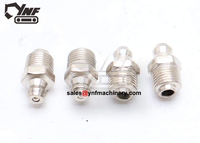 Straight lubrication fitting for pin and bushing service