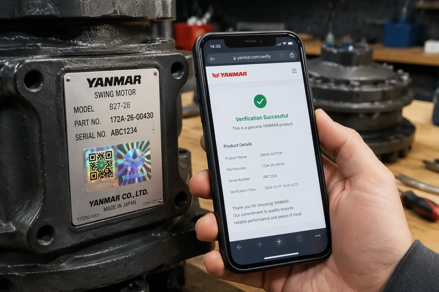 Verifique as peças da mini escavadeira Yanmar B 27.
