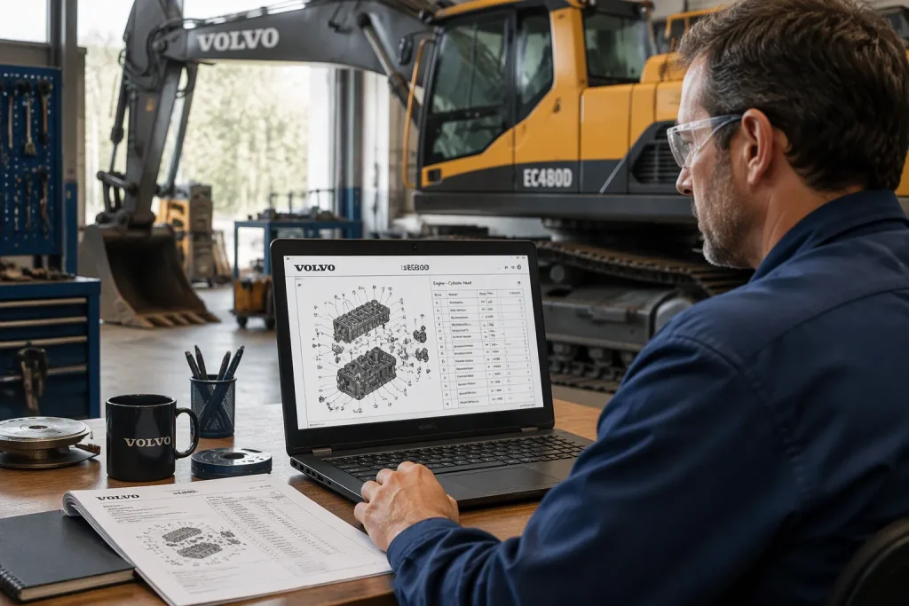 Hoe u onderdelendiagrammen en -lijsten voor de Volvo EC480D kunt vinden en gebruiken.