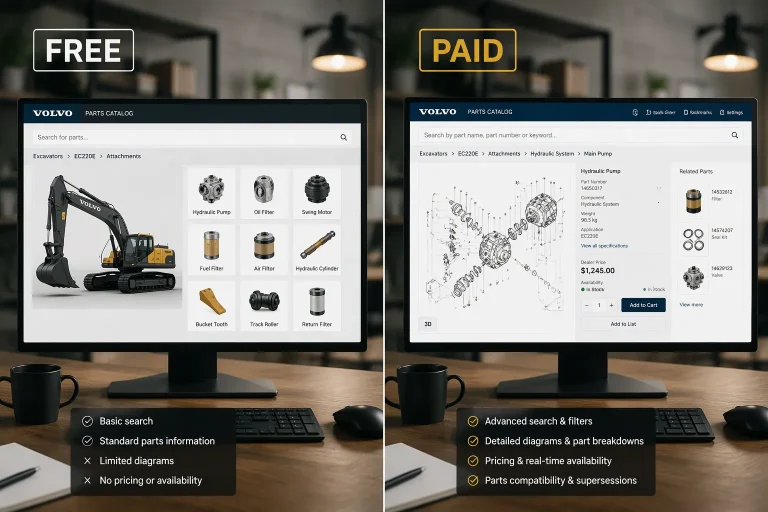 Volvo Excavator Online Parts Catalog Free vs Paid Access