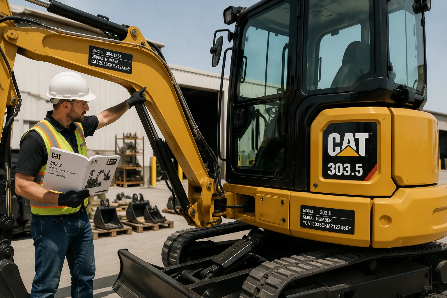 CAT 303.5ミニショベルの部品番号をモデルとシリアル番号の範囲で識別するためのガイド